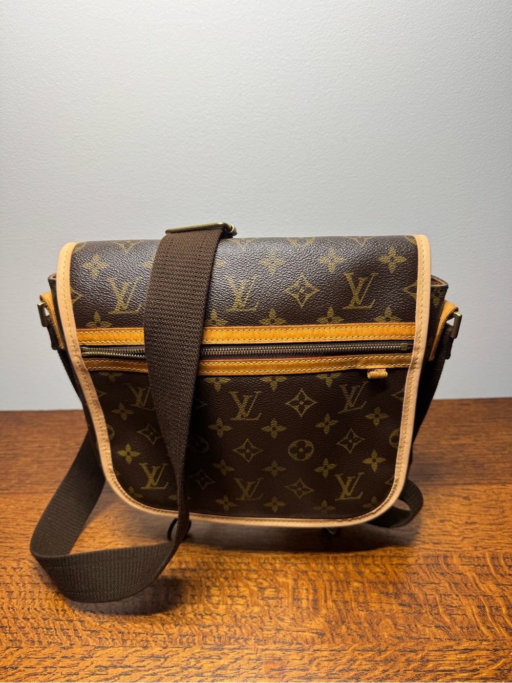Louis Vuitton Monogram Messenger Bag with Tan Trim and Yellow Accents